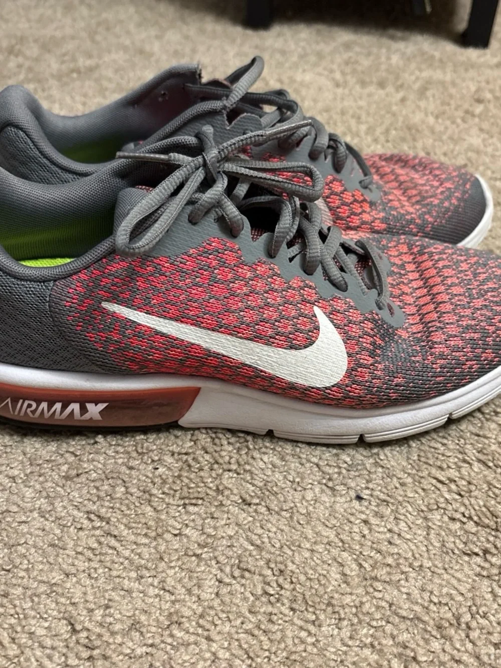 Nike Gray and Coral Knit Air Max Trainers